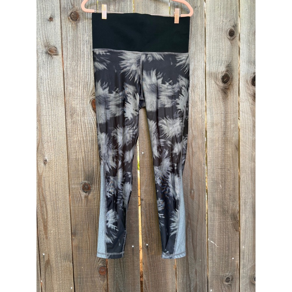 Nux High Waist Yoga‎ Pants Workout Leggings Athletic Palm Print Black L